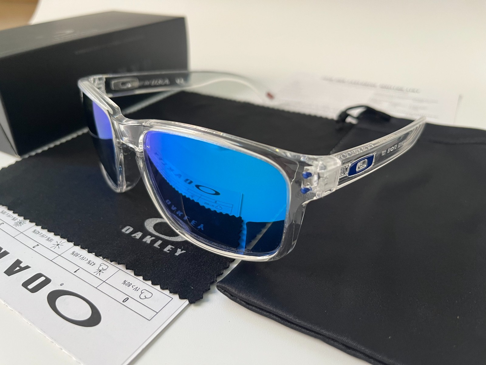 Oakley Holbrook OO9102 Polarized Sunglasses Clear Frame Blue Lens Oakley Holbrook OO9102 Polarized Sunglasses Clear Frame Blue Lens