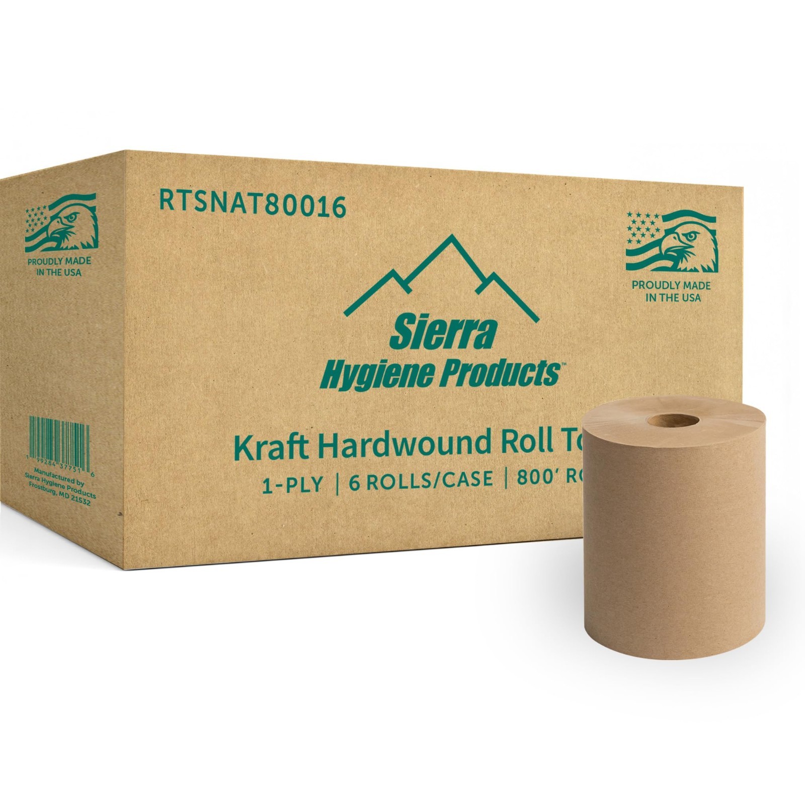 Sierra Hygiene 1-Ply Natural (Kraft) Roll Towels, 8” x 800’, 6/Case, USA