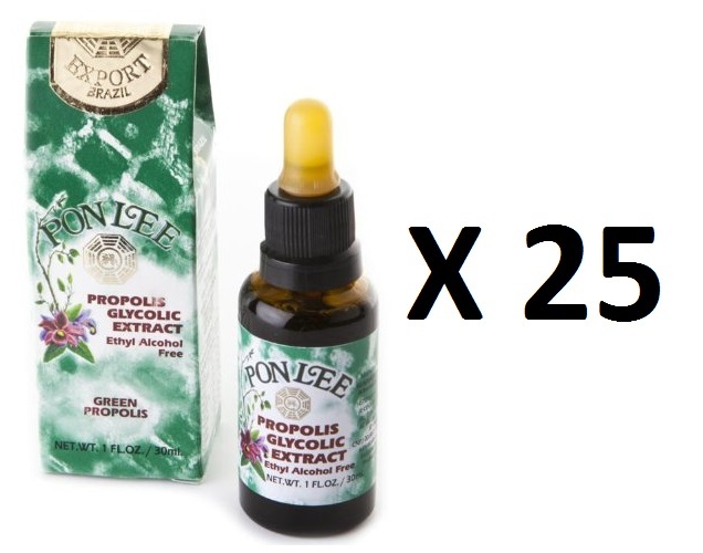 25 Bottles Brazilian Green Propolis Glycolic Extract Pon Lee - Alcohol Free