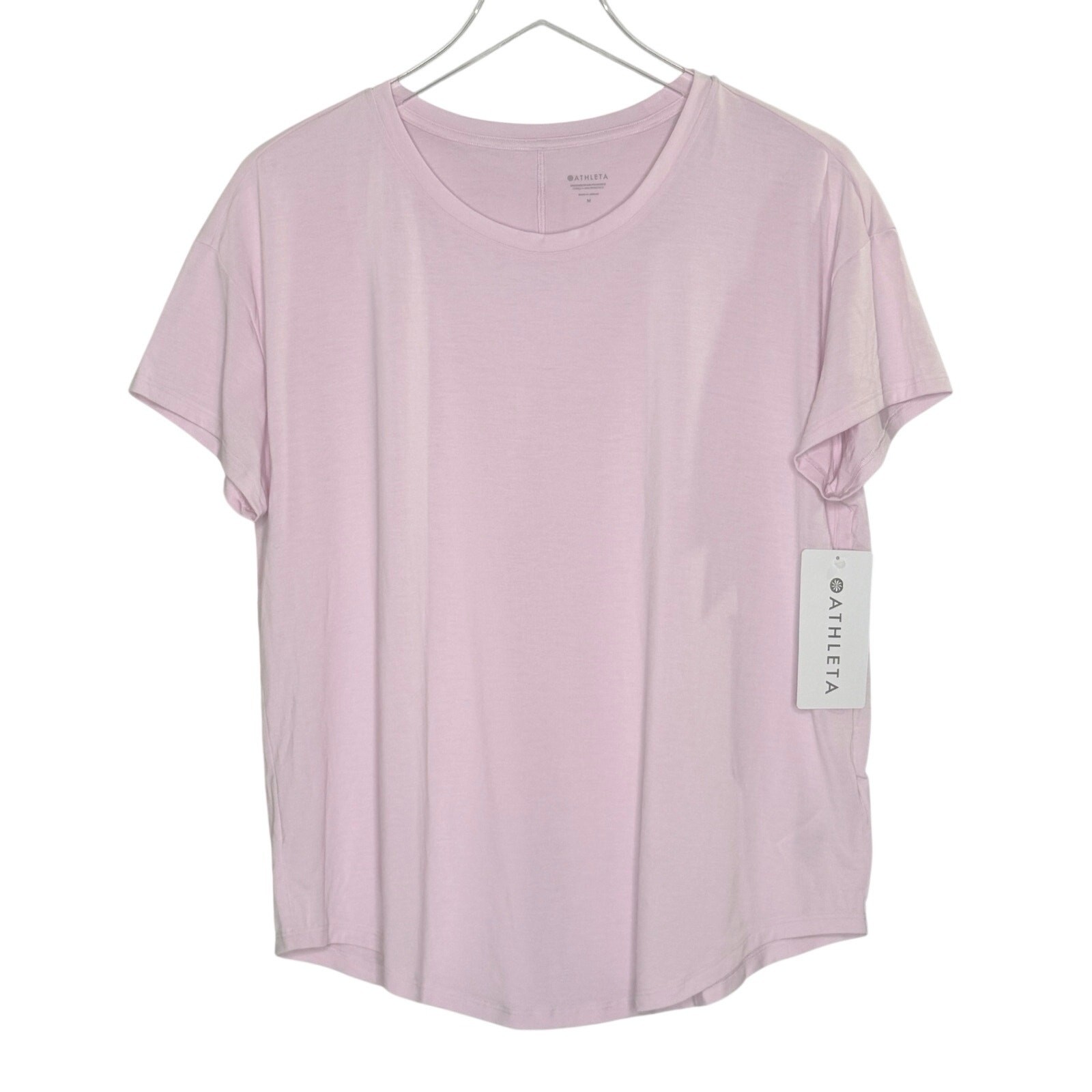 Athleta Move With Ease 2.0 Tee Light Pink M NEW Relaxed Fit Curved Hem Active