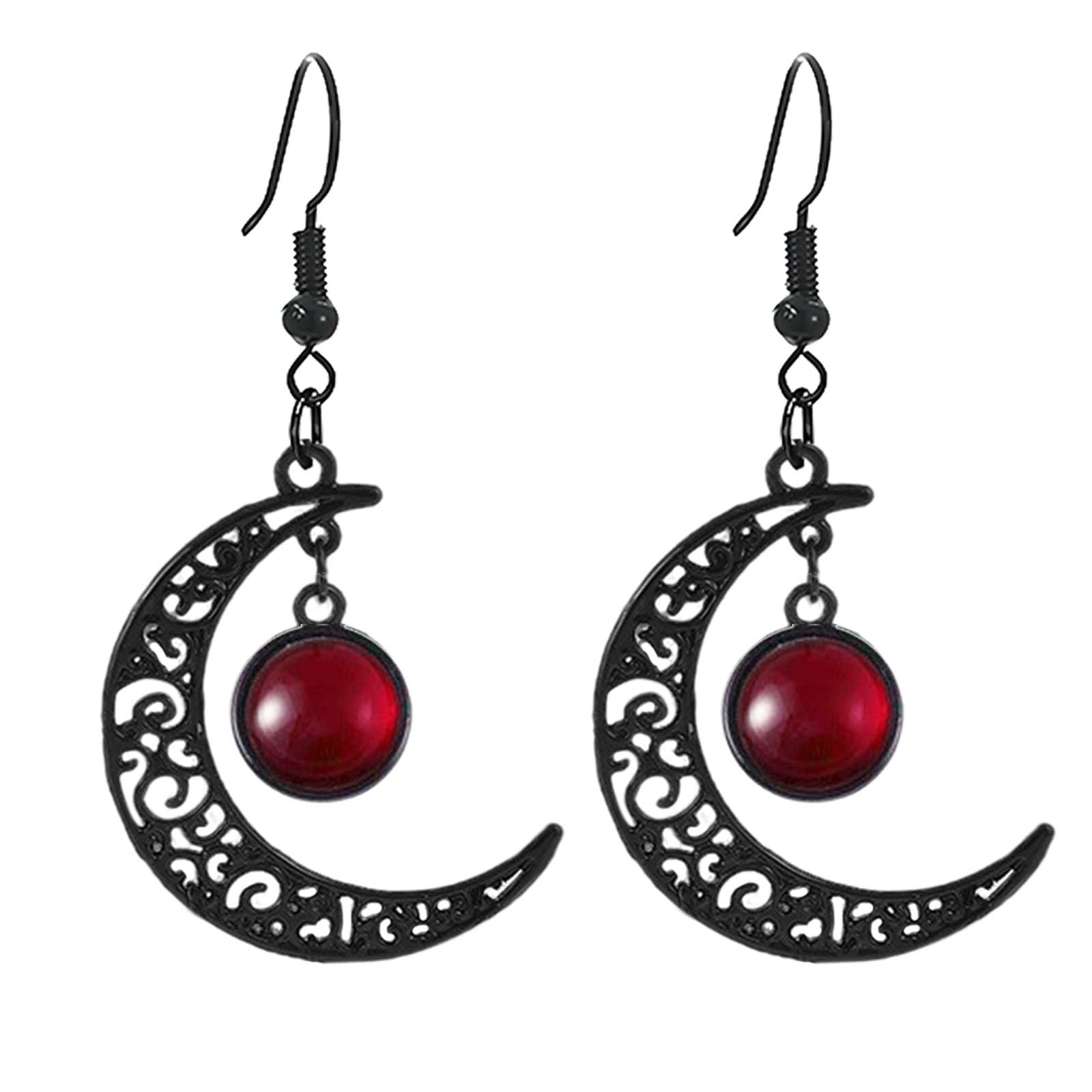 WCRAZYE Gothic Moon Earrings for Women Vintage Punk Black Crystal Medium, Red WCRAZYE Gothic Moon Earrings for Women Vintage Punk Black Crystal Medium, Red