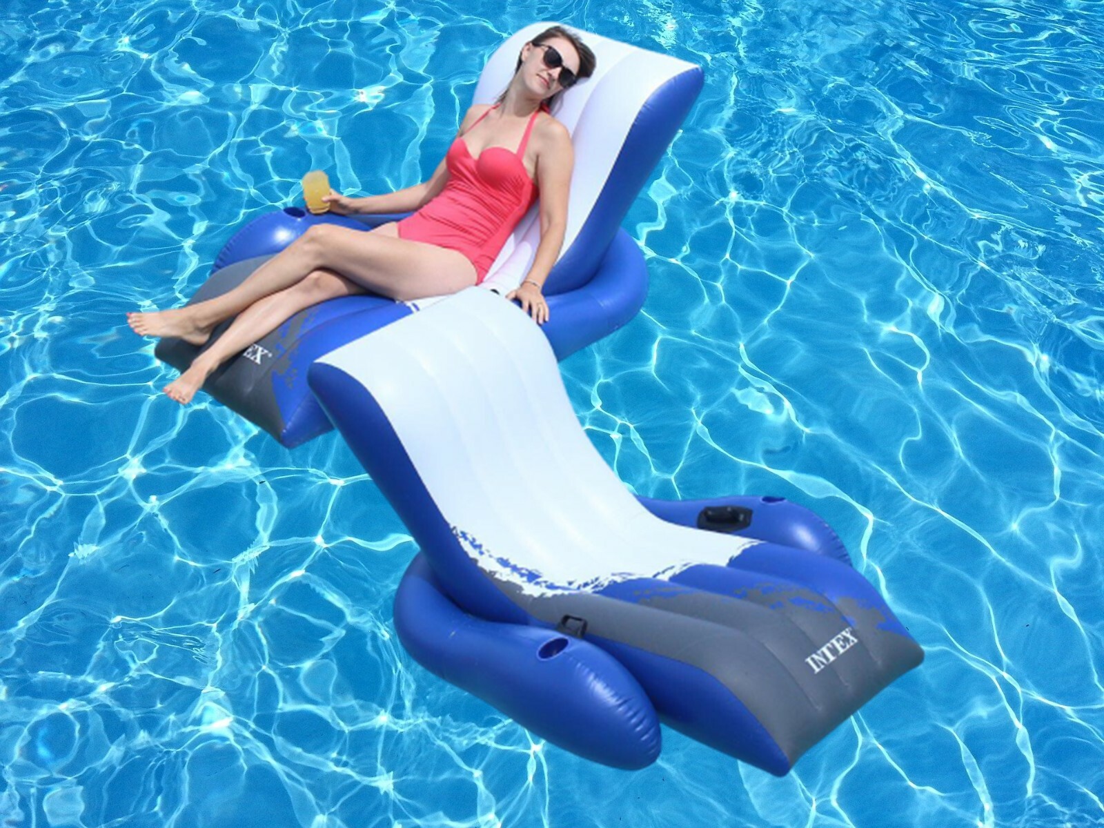 NEW Intex Floating Recliner Inflatable Swimming Pool Lounge Raft w/2 Cup Holders NEW Intex Floating Recliner Inflatable Swimming Pool Lounge Raft w/2 Cup Holders