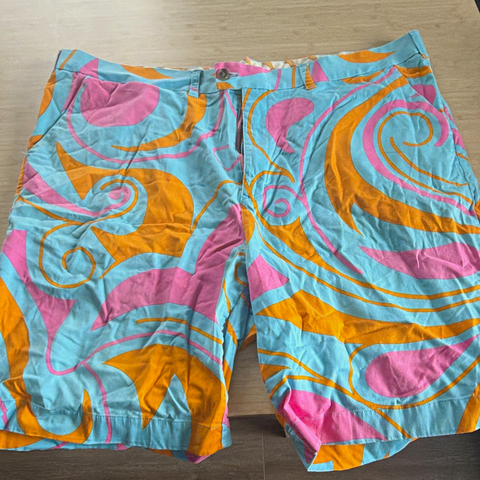 Loudmouth Golf Men\'s Cotton Chino Shorts Flat Front Zip Pockets Paisley