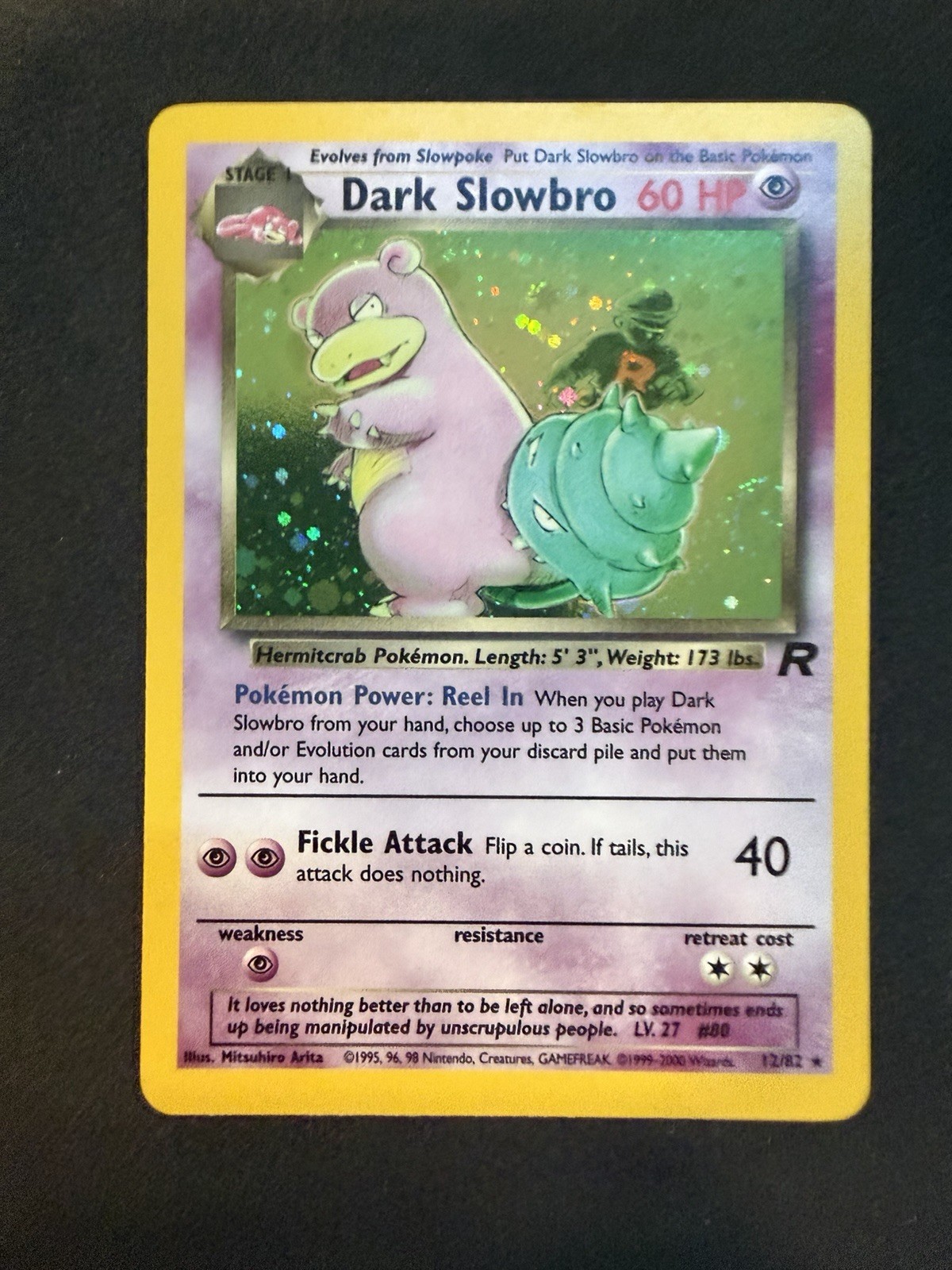 Dark Slowbro 12/82 Team Rocket Holo Rare Unlimited English Pokemon TCG 2000 LP Dark Slowbro 12/82 Team Rocket Holo Rare Unlimited English Pokemon TCG 2000 LP