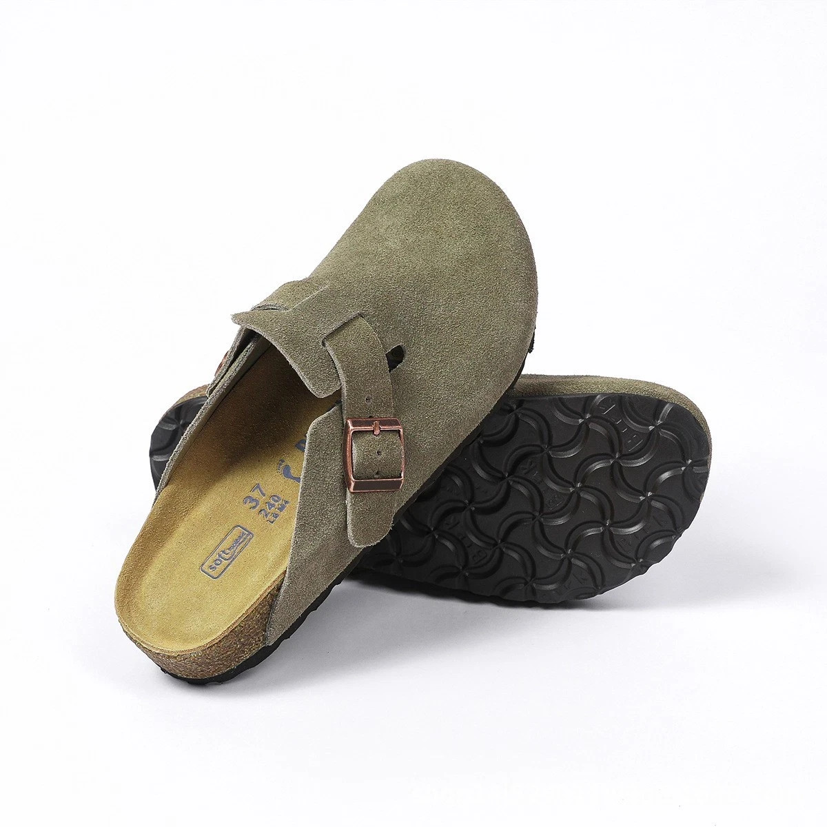 Boston Soft Footbed Clogs Suede Leather Slip On Sandals Mules Unisex Casual Shoe
