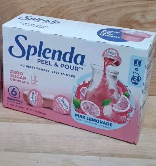  1 BOX: Splenda Peel & Pour PINK LEMONADE Zero Sugar Drink Mix [6 PODS] 12QUART