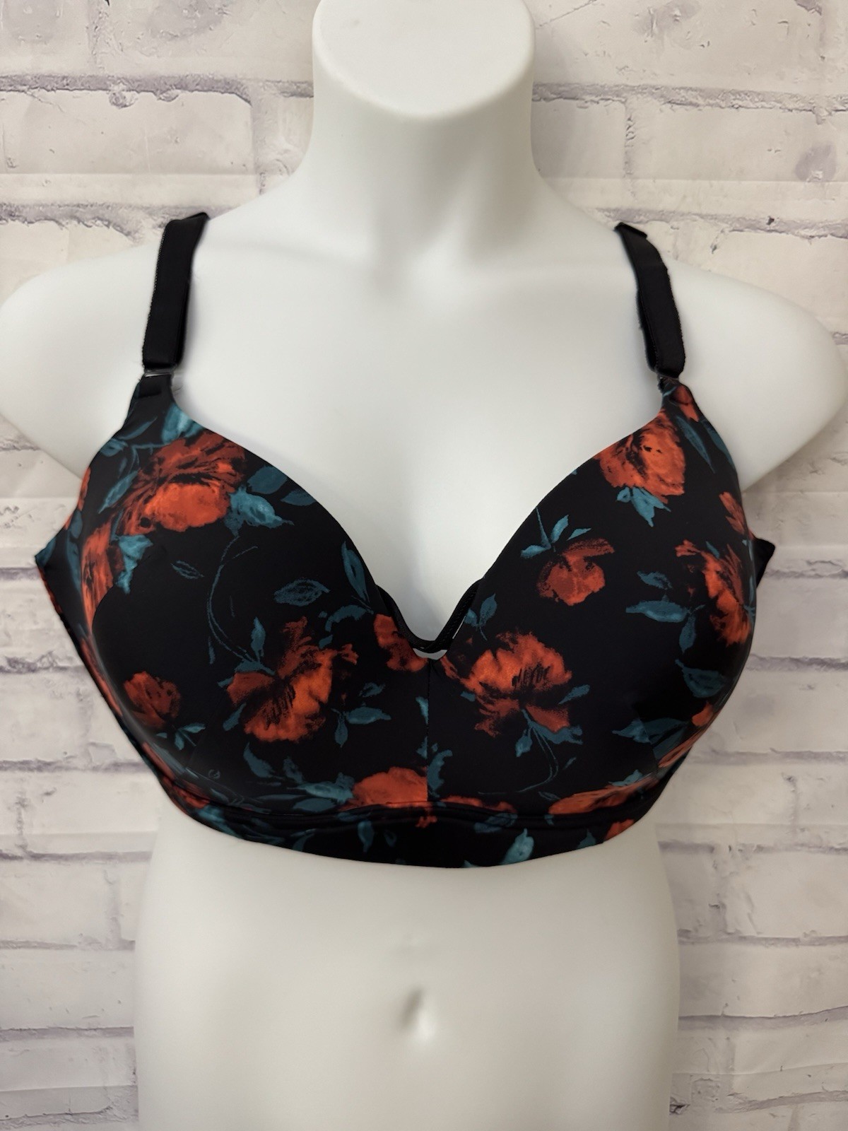 Torrid 44DD Wire Free Push Up Bra Black Floral Lightly Lined Plus Size Neglige