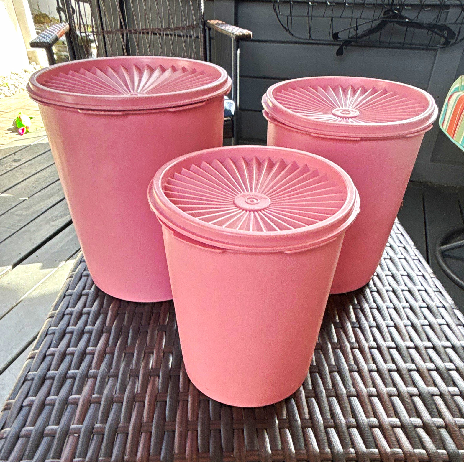 Tupperware Pink 3pc Classic Kitchen Canister Set w/ Lids Sunburst 12 qt