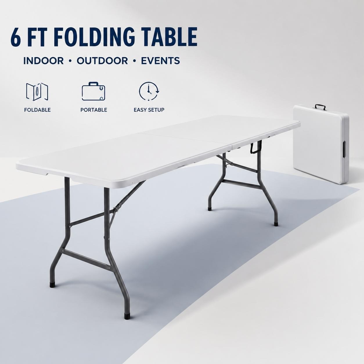 6FT Folding Table Heavy Duty Portable Plastic Picnic Party Camping Utility White