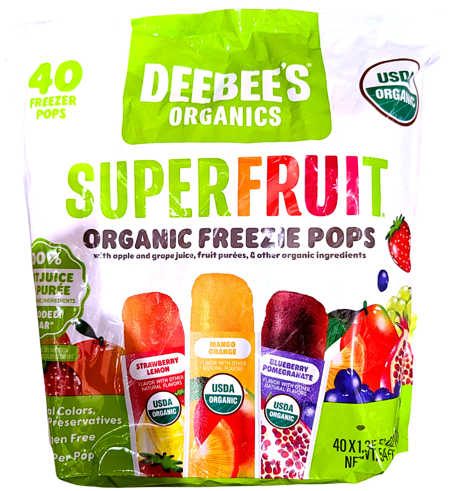 Deebee\'s Organic Superfruit Freezie Pops Variety Pack 40 x 1.35 Fl Oz EXP 05/29 Deebee\'s Organic Superfruit Freezie Pops Variety Pack 40 x 1.35 Fl Oz EXP 05/29