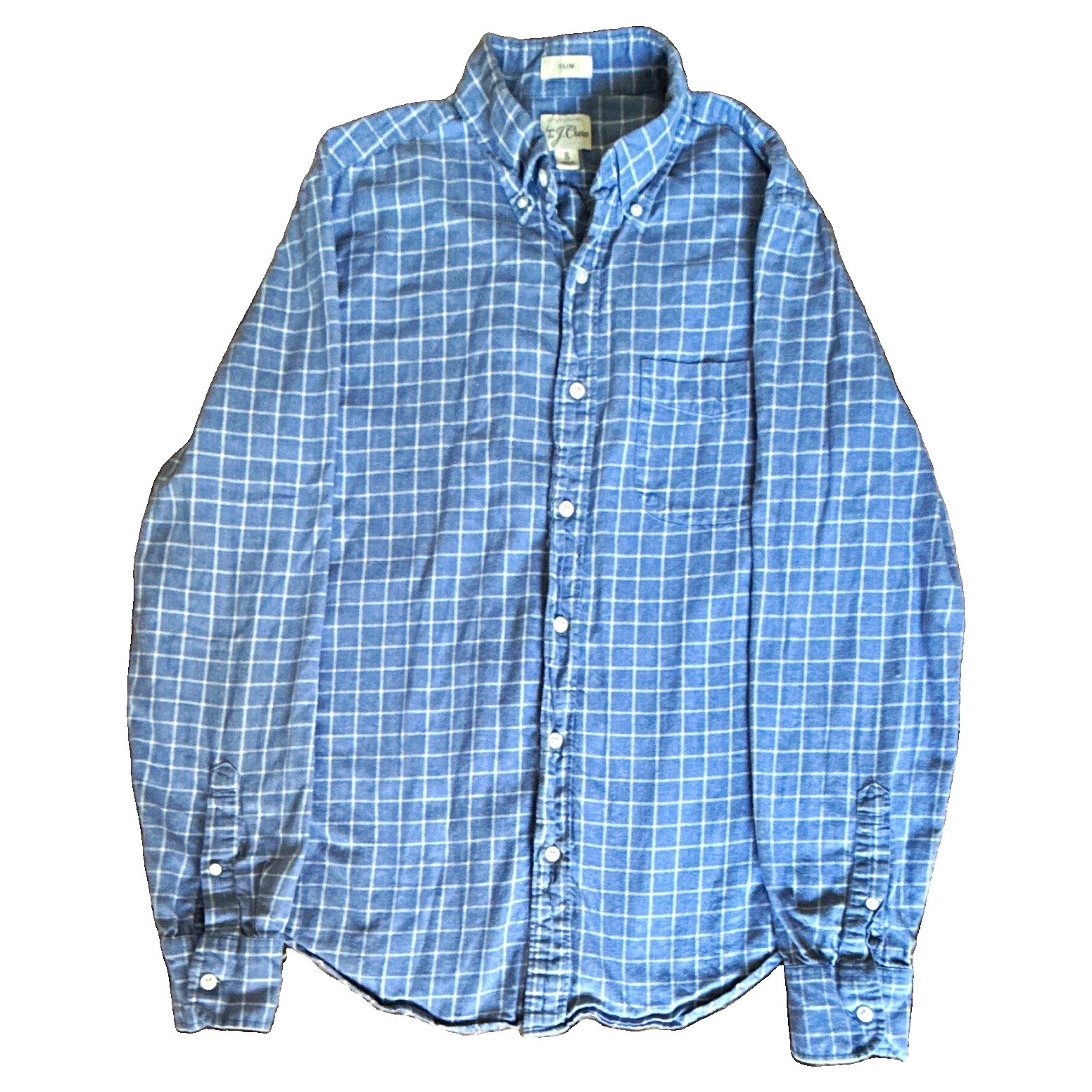 J.Crew Men\'s Slim Fit Cotton Linen Twill Blue/White Check Button-Down S J.Crew Men\'s Slim Fit Cotton Linen Twill Blue/White Check Button-Down S