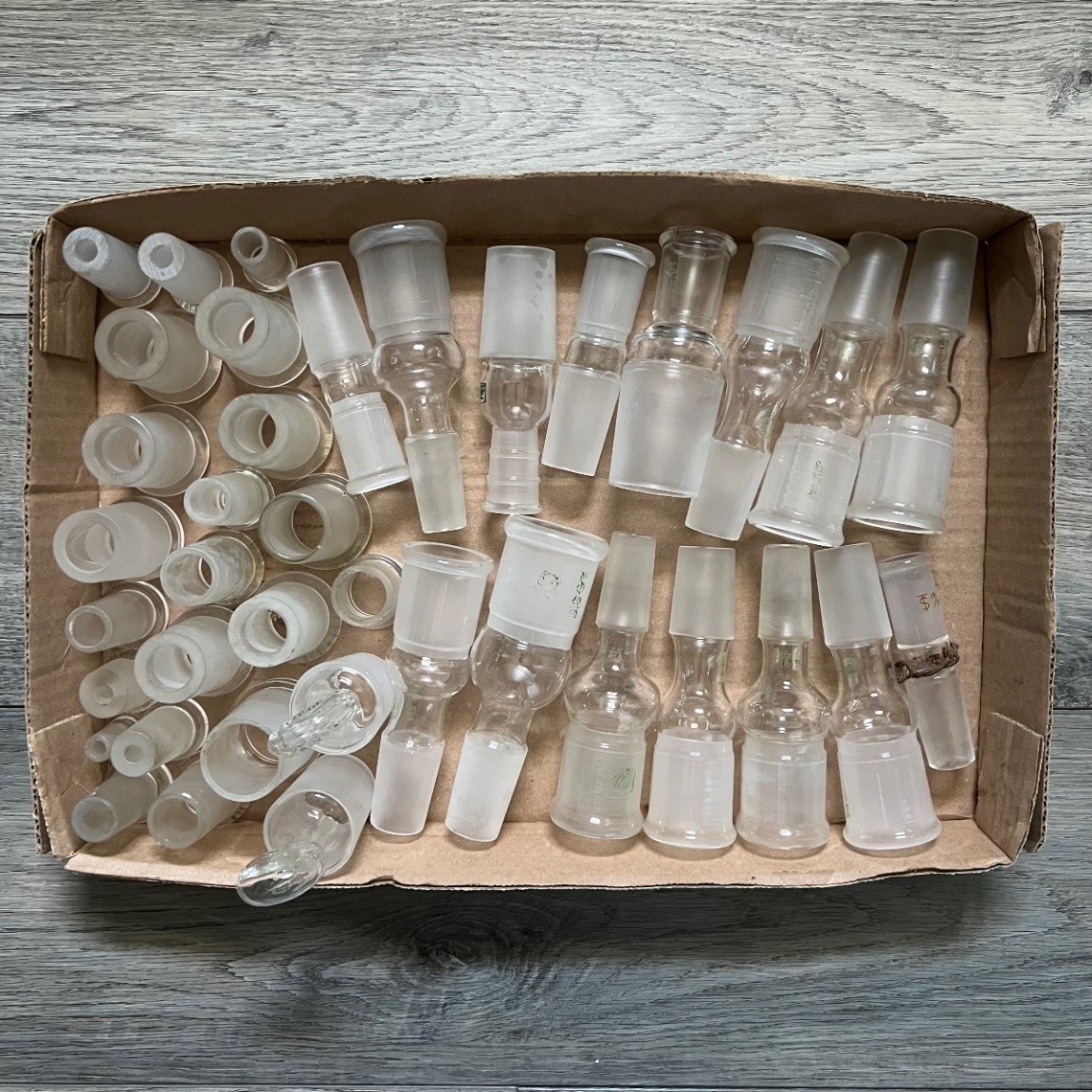 Huge Lot of Ground Glass Lab Adapters Connectors Enlargers Reducers Mostly Pyrex