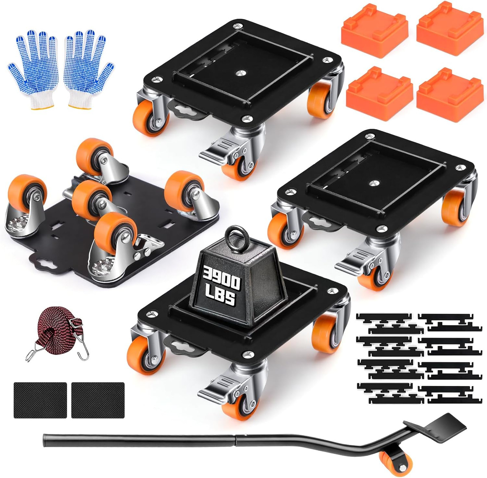 Furniture Dolly 5 Wheels Heavy Duty with Removable Side Guards 3900Lbs Capacity