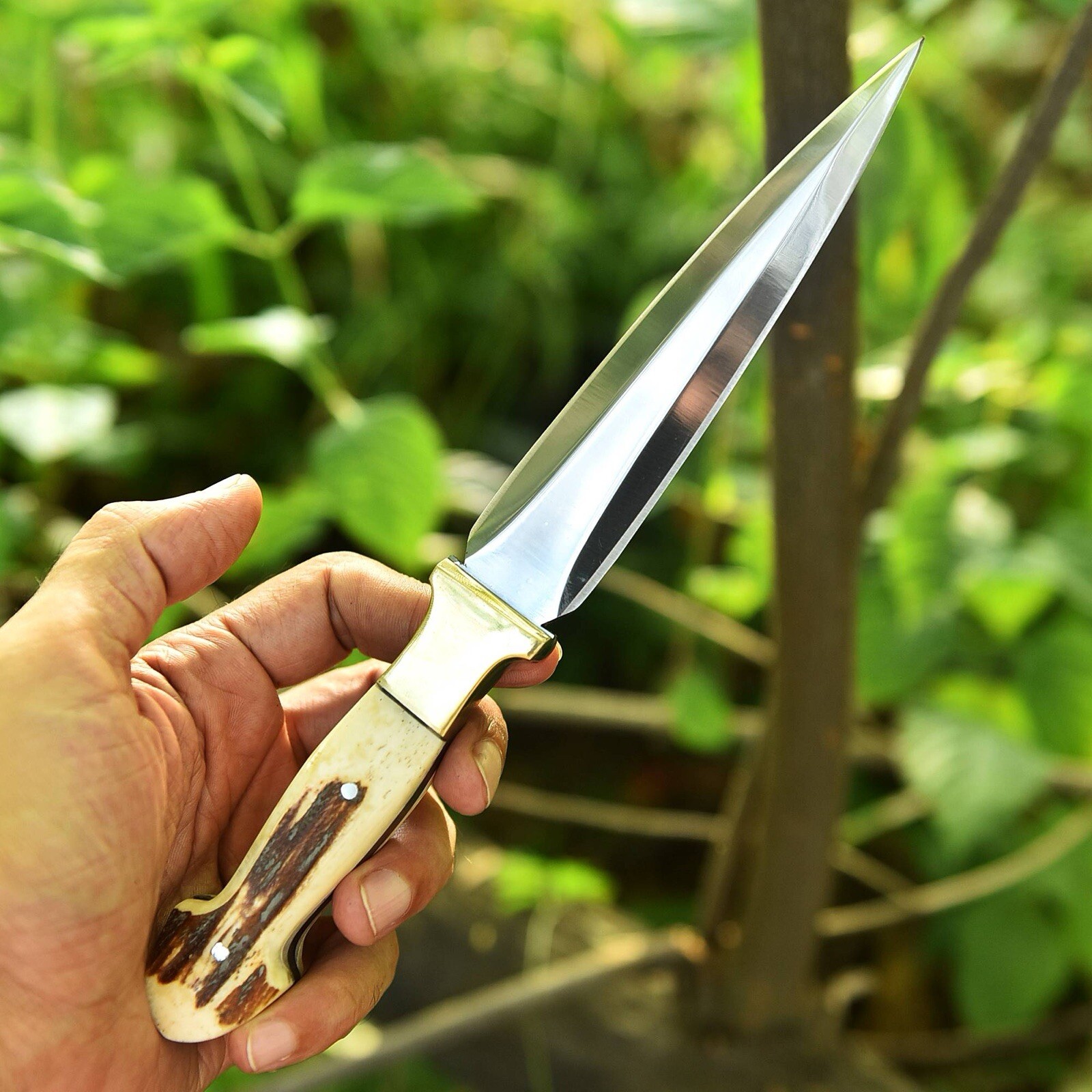 Vintage V-42 Double-Edge British Special Forces WWII Dagger Knife Stag Handle
