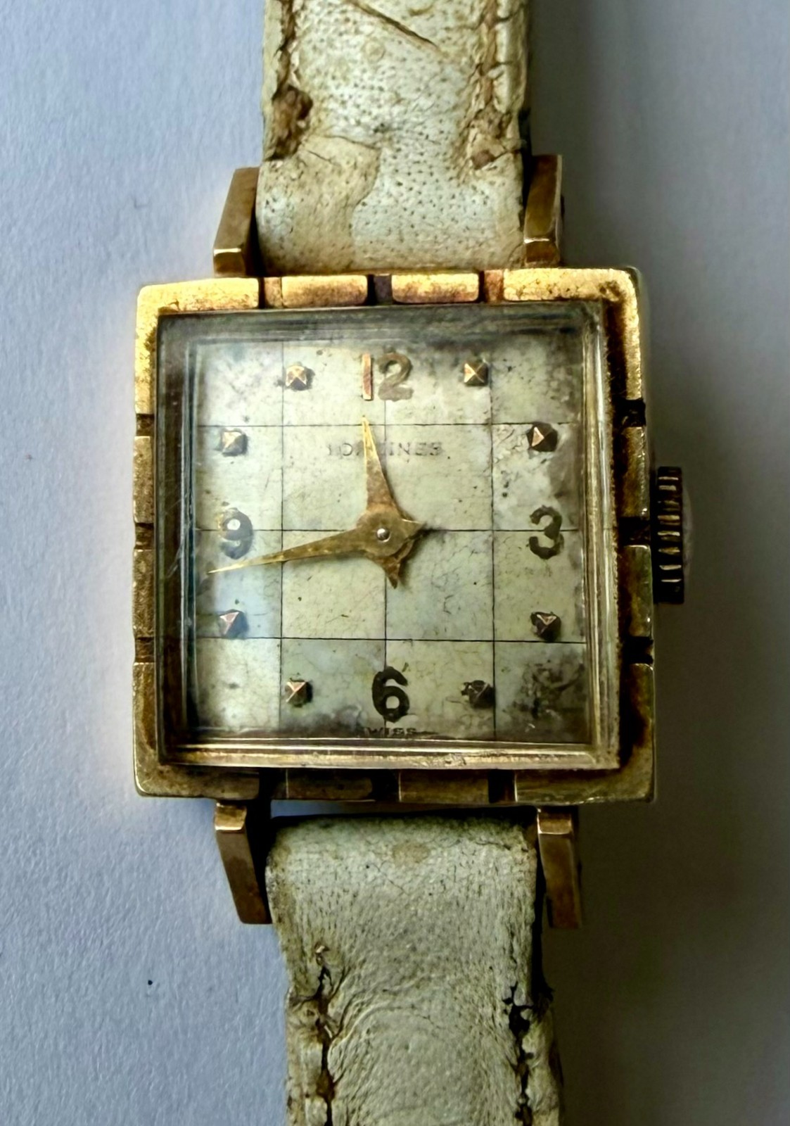 Vintage Longines Ladies 14K Gold Checkerboard Dial Watch 17 Jewels c.1958
