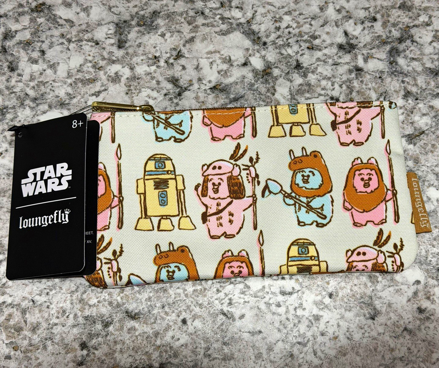 Loungefly Disney Star Wars Pastel Ewok Zip Around Wallet White Pink Brown 2022