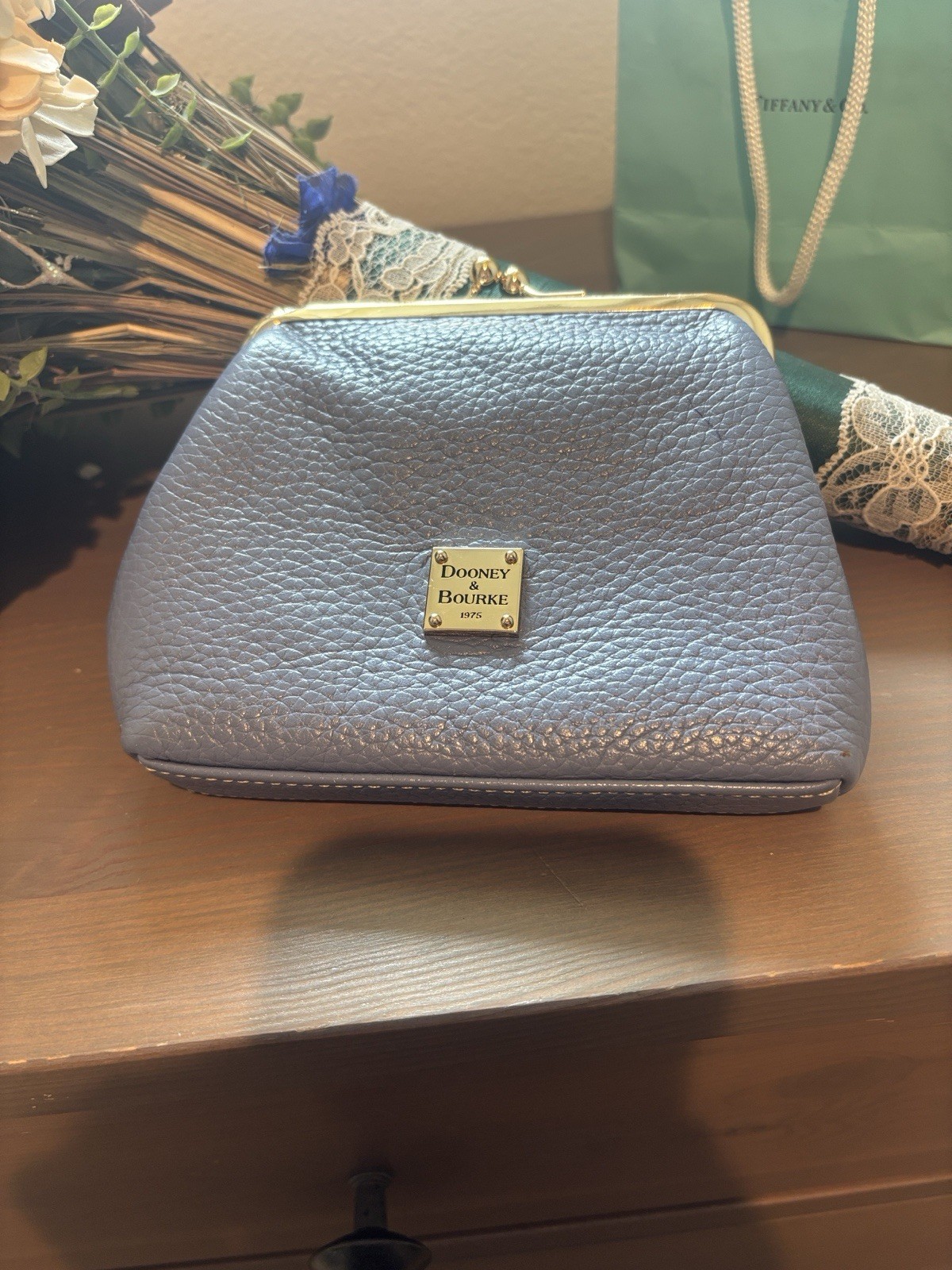 Dooney & Bourke Periwinkle Pebbled Leather Case with Gold Hardware Dooney & Bourke Periwinkle Pebbled Leather Case with Gold Hardware