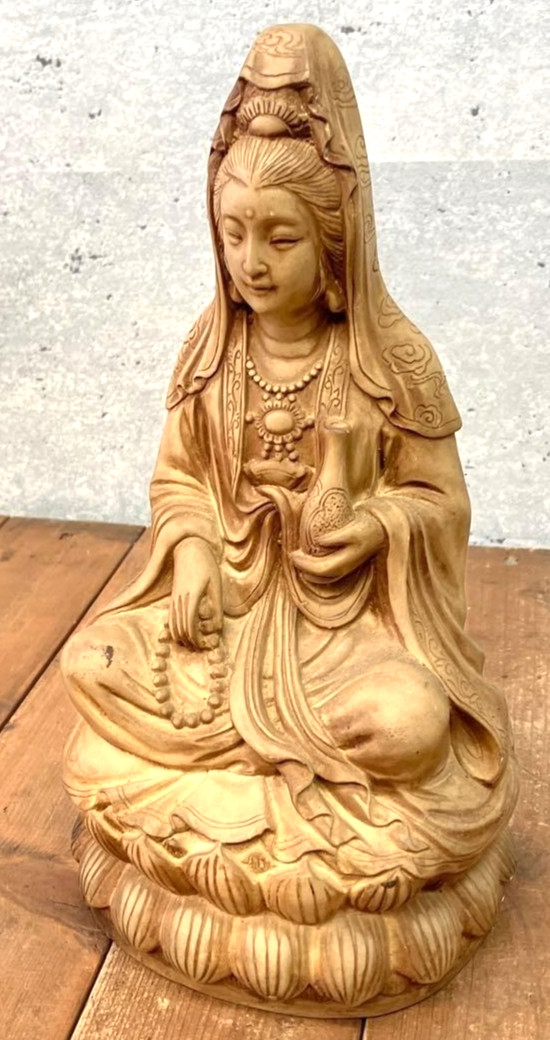 Japanese Delicate Wood Carving Kannon Bodhisattva Buddha Statue H29×W15×D13cm