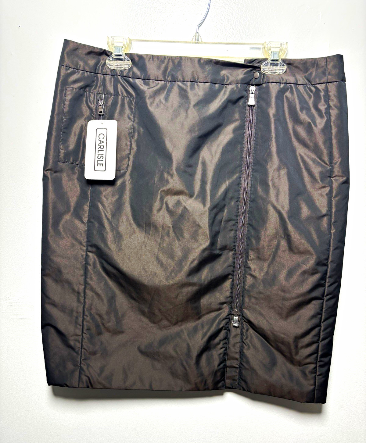 Carlisle Brown Satin A-Line Knee Skirt Lined Zip Front Women’s 16