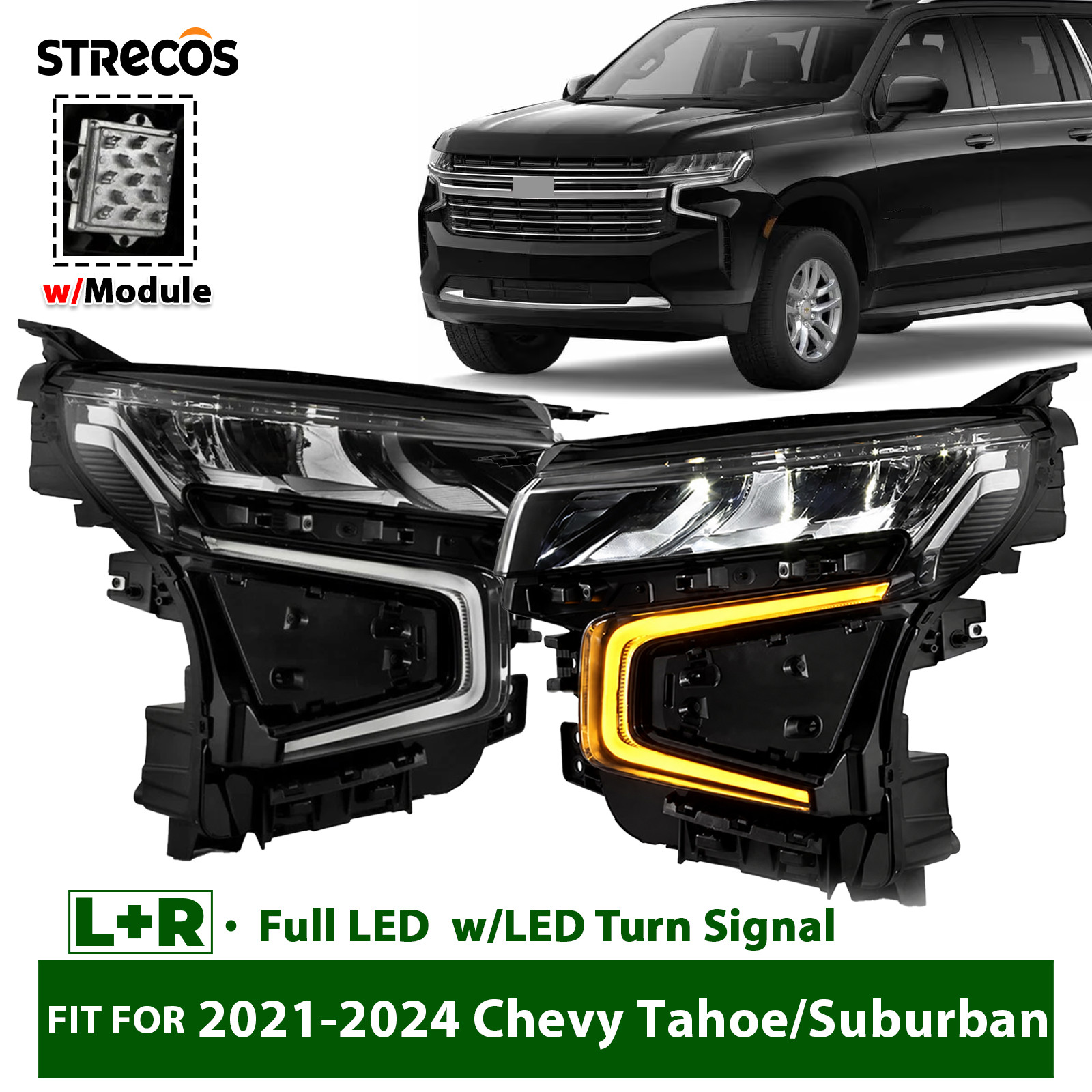 For 2021-2024 Chevy Suburban Tahoe Full LED Headlights Headlamps Pair Left+Right For 2021-2024 Chevy Suburban Tahoe Full LED Headlights Headlamps Pair Left+Right