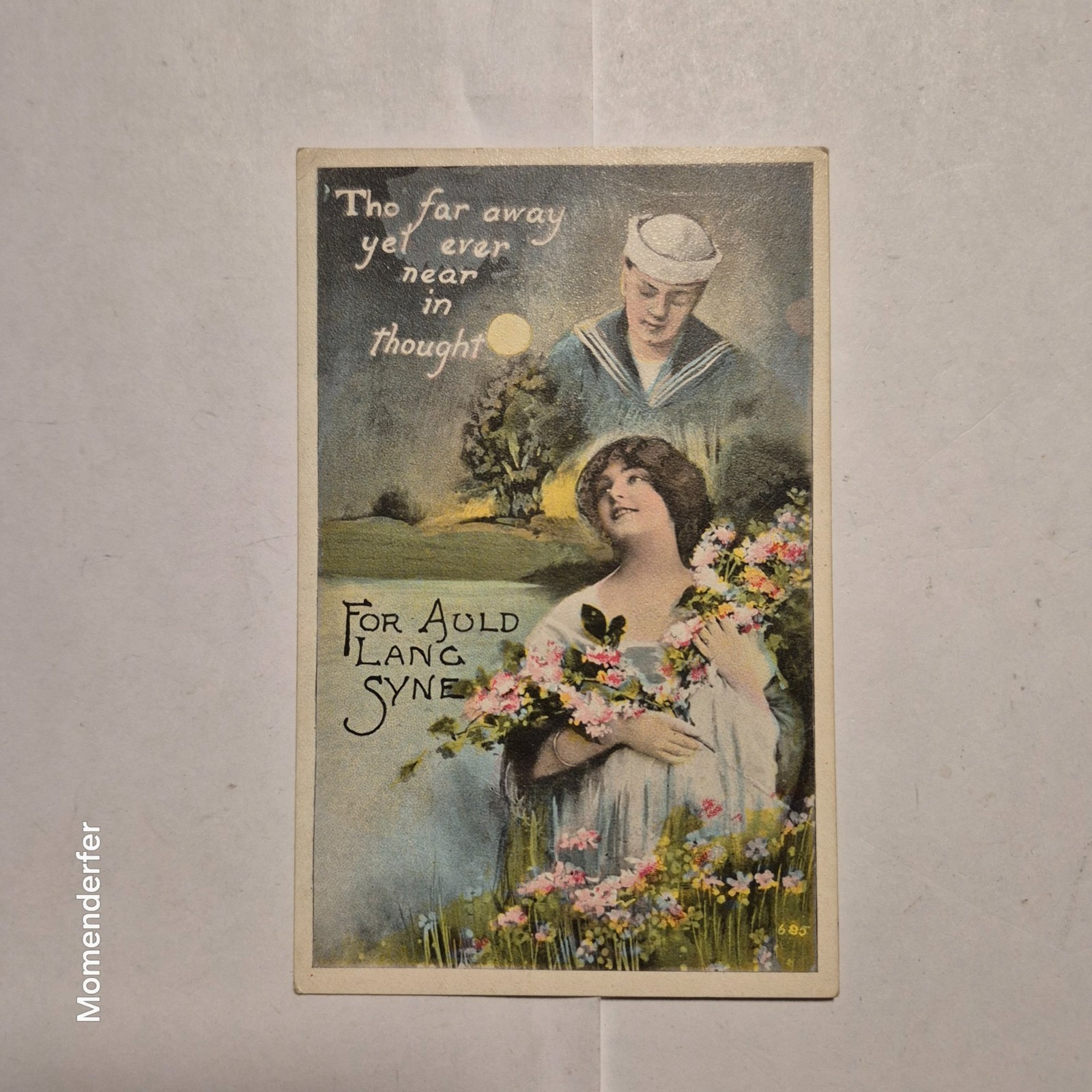 Antique WWI Era Sailor Sweetheart Postcard For Auld Lang Syne Tho Far Away 685