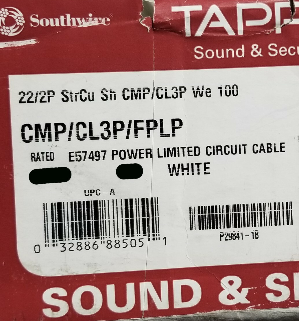 Southwire/Tappan 22/2P Individual Shield Pair Plenum Sound/Security Cable /50ft Southwire/Tappan 22/2P Individual Shield Pair Plenum Sound/Security Cable /50ft