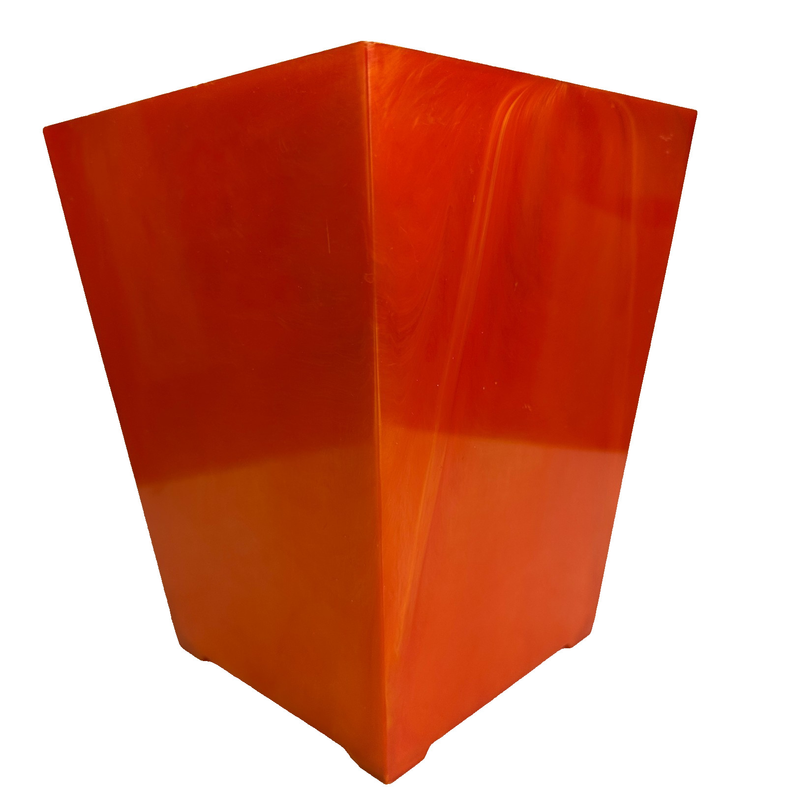 Vintage MCM Acrylic Marble Swirl Gold Orange Wastebasket 60s Bathroom Trash Bin