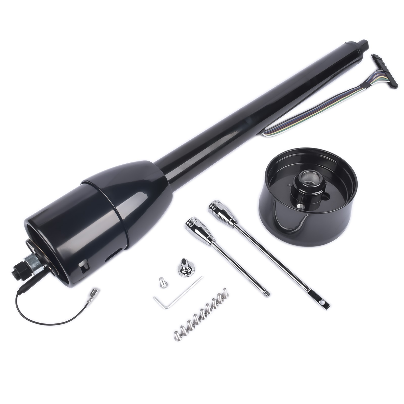 Black 30 Inch Tilt Street Rod Floor Shift Steering Column No Key with Adapter