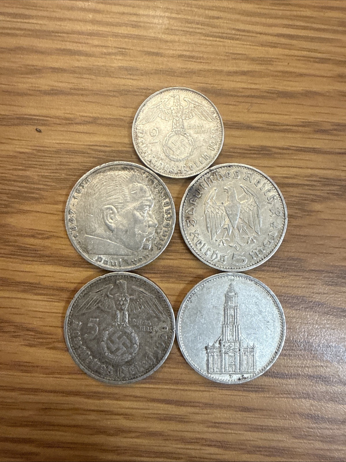 Lot of 5 German Reichsmark Silver Coins 1934-1939 WWII 55g Silver 1.77 Troy Oz