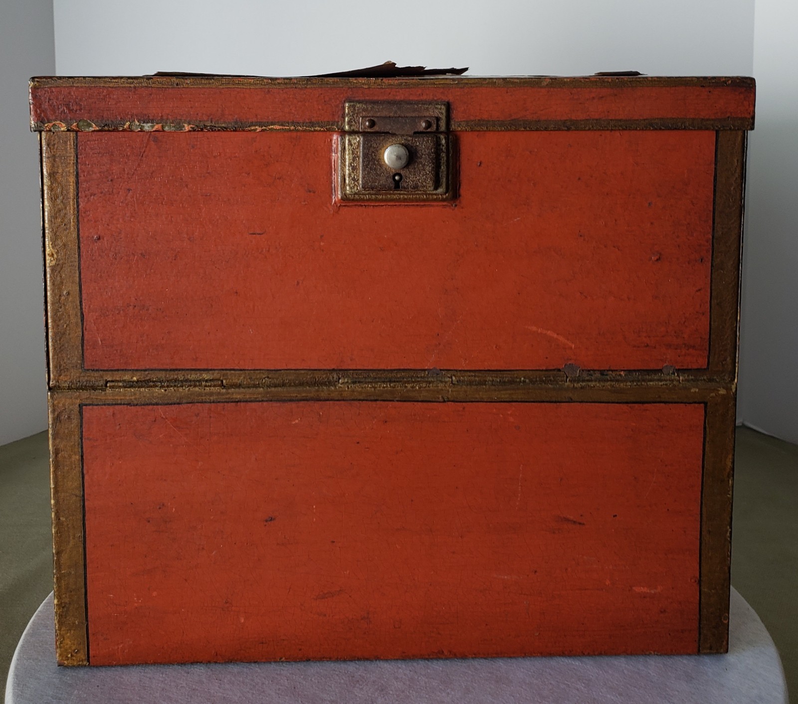 Vintage Hand Painted Metal Trunk Box Storage Chest Red (10 X 12in) Vintage Hand Painted Metal Trunk Box Storage Chest Red (10 X 12in)