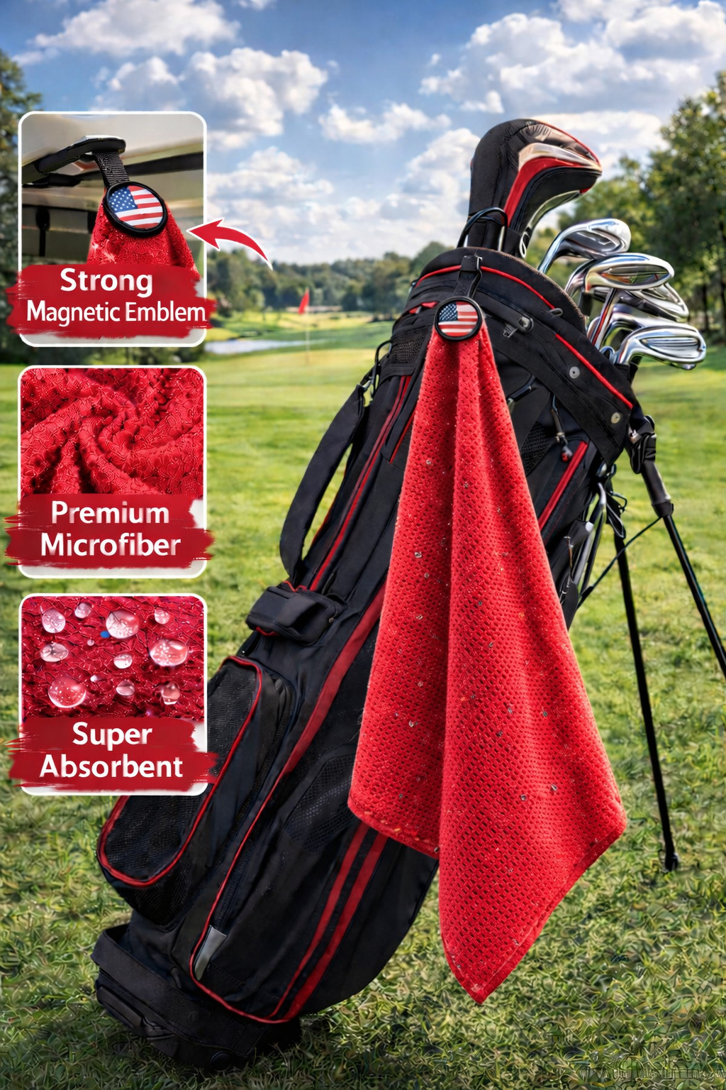 USA - Magnetic Golf Towel  - Super Absorbent