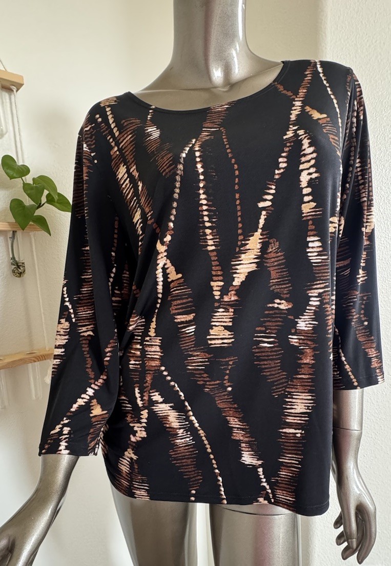 NWT Chico\'s Travelers Collection Brown/Cream 3/4 Sleeve Top Size 2/US Wmns L/12