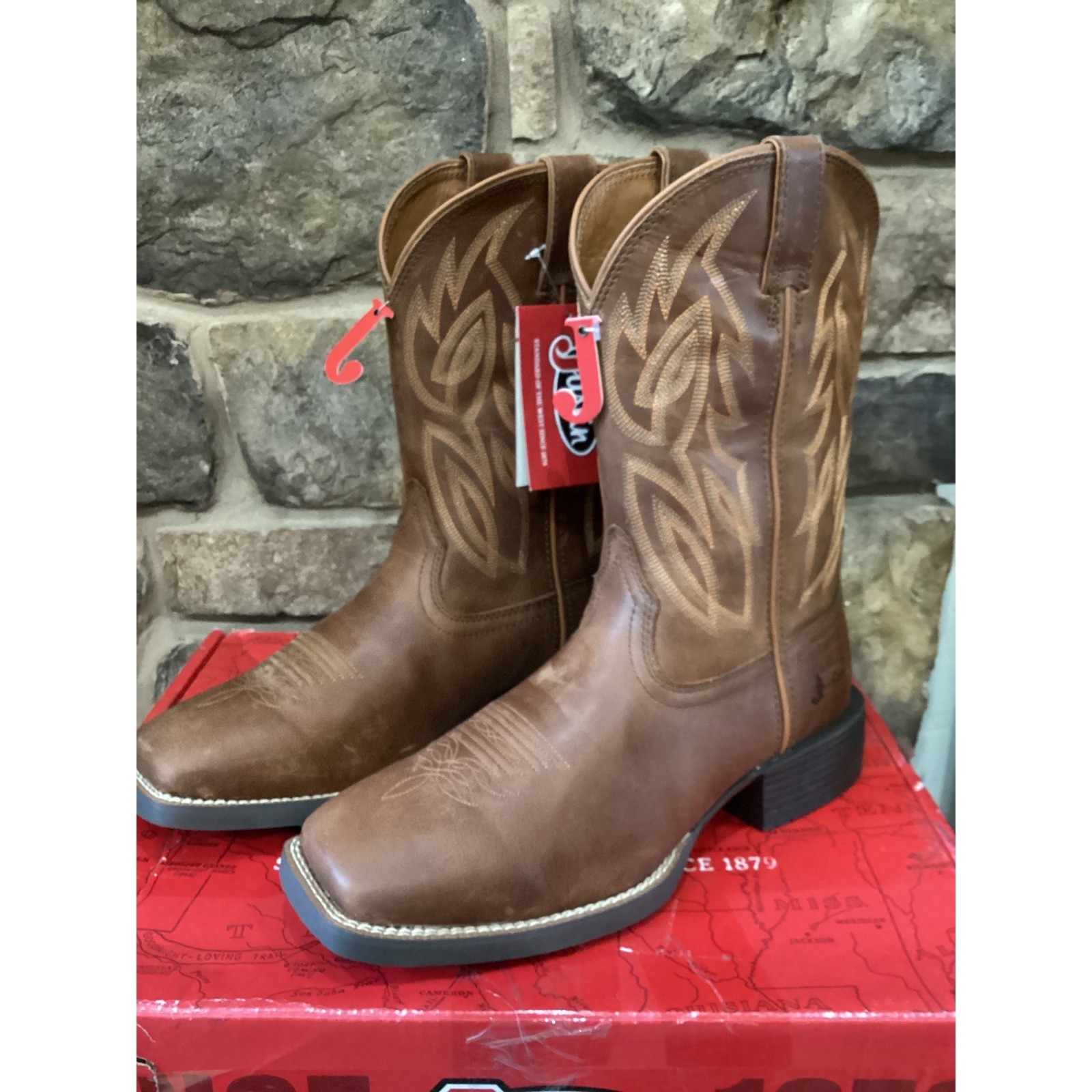 Justin Men Canter Hazel Brown Cowhide Wide Square Toe Western Boots SE7512 10 D