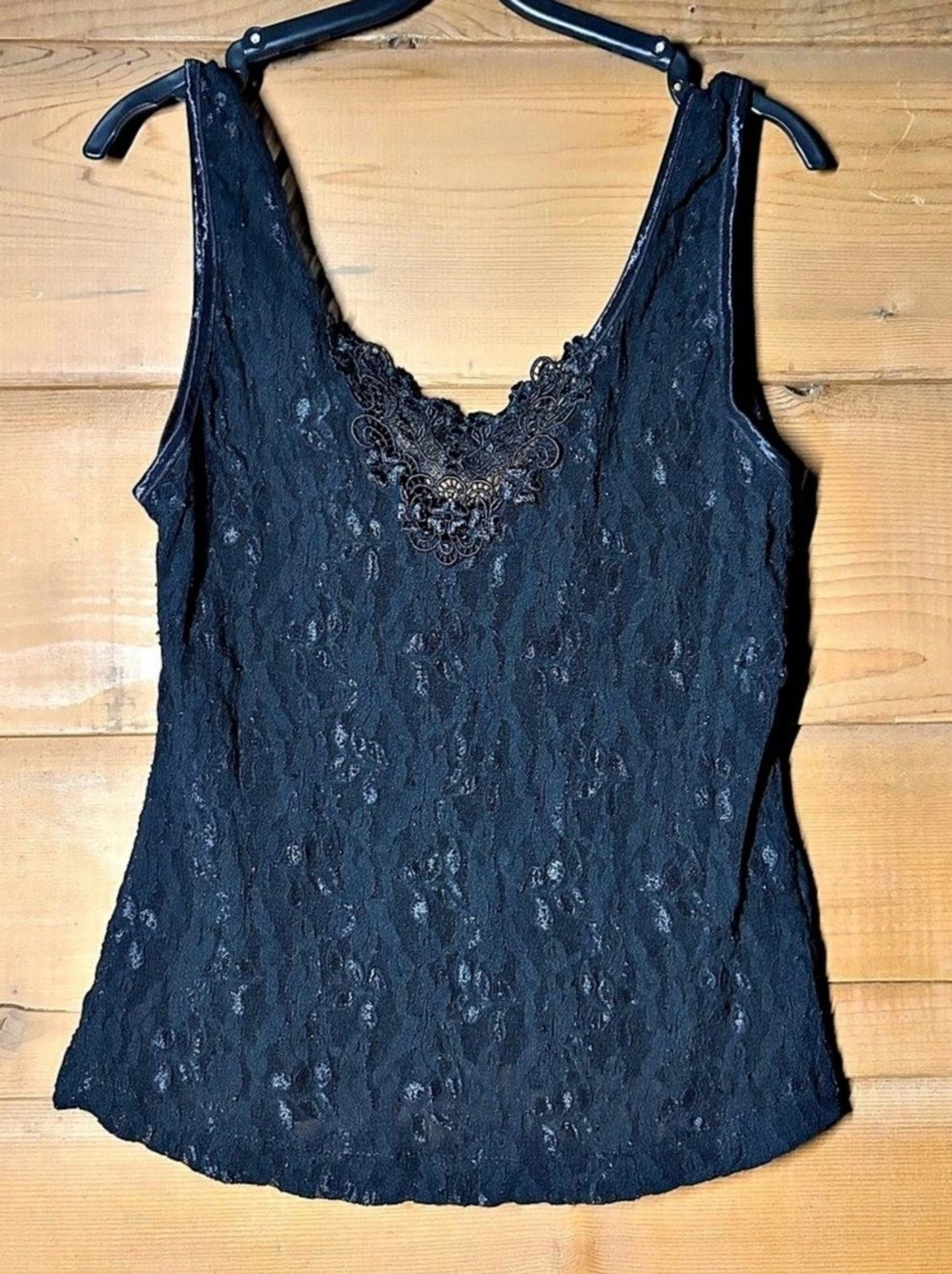 Vintage 90s Whimsigoth Black Lace Camisole Stretchy Tank Top Cinema Etoile