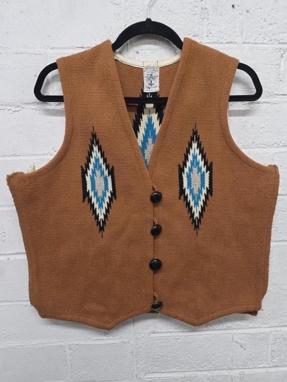 Vintage Ortega Chimayo Weaving NM Hand Woven Wool Vest Southwestern Aztec Men\'s Vintage Ortega Chimayo Weaving NM Hand Woven Wool Vest Southwestern Aztec Men\'s
