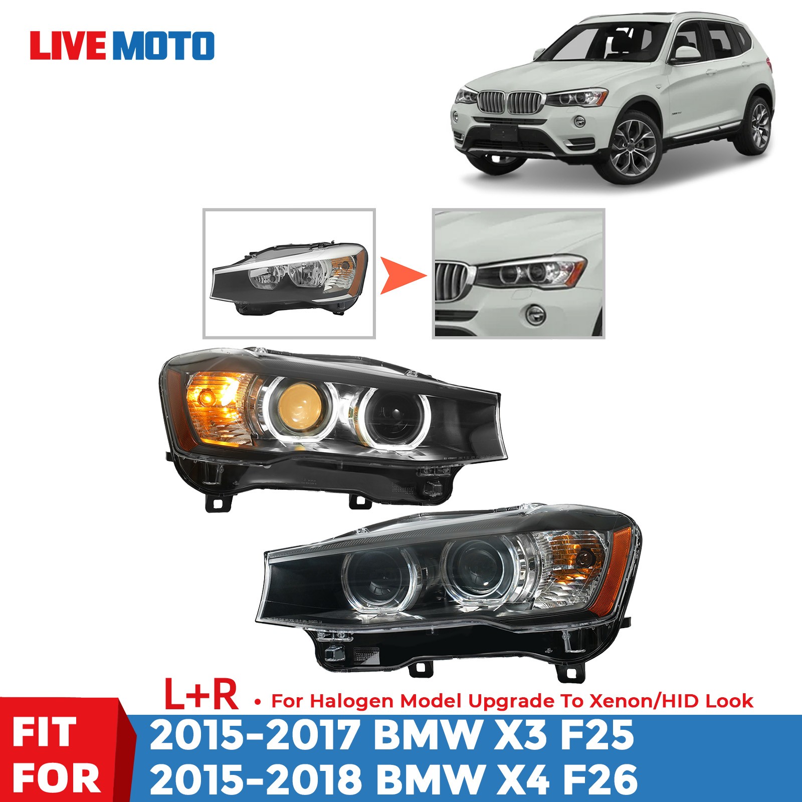 Halogen Upgrade To Hid/Xenon Look Headlight For 2015-2017 BMW X3 2015-2018 X4 Halogen Upgrade To Hid/Xenon Look Headlight For 2015-2017 BMW X3 2015-2018 X4