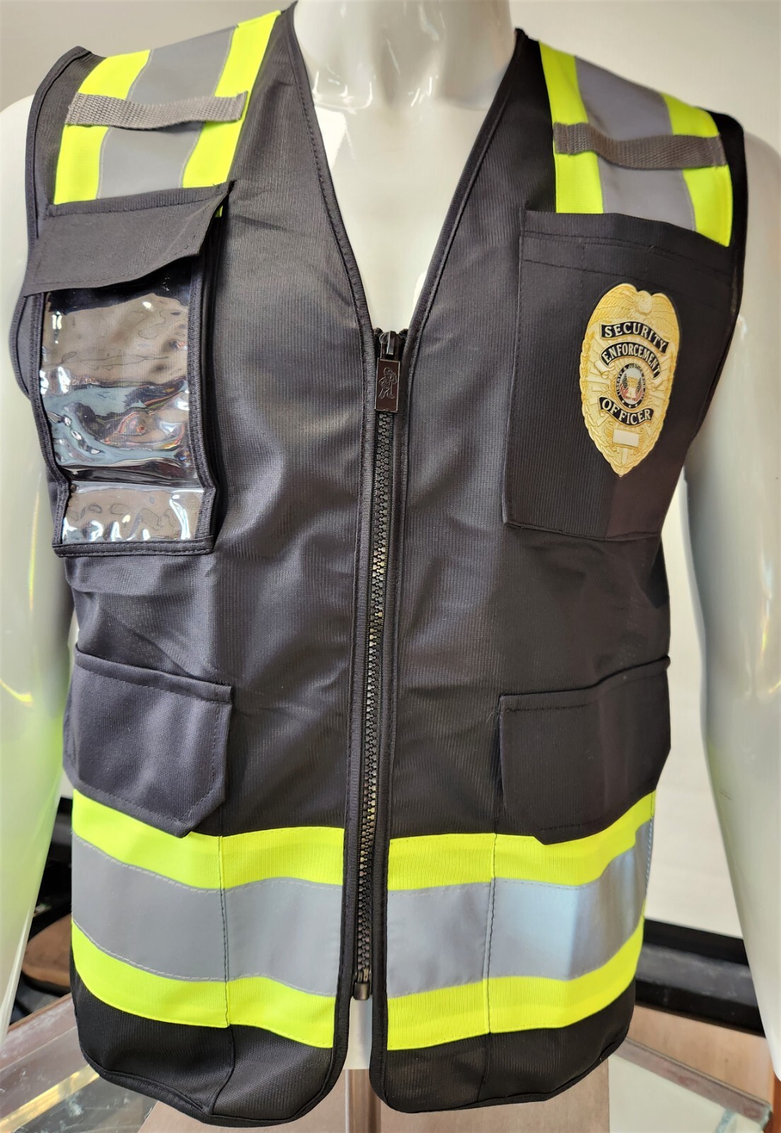 HI-VISIBILITY  Black Security Safety Vest with 4 Front Pocket/ SECURITY VEST