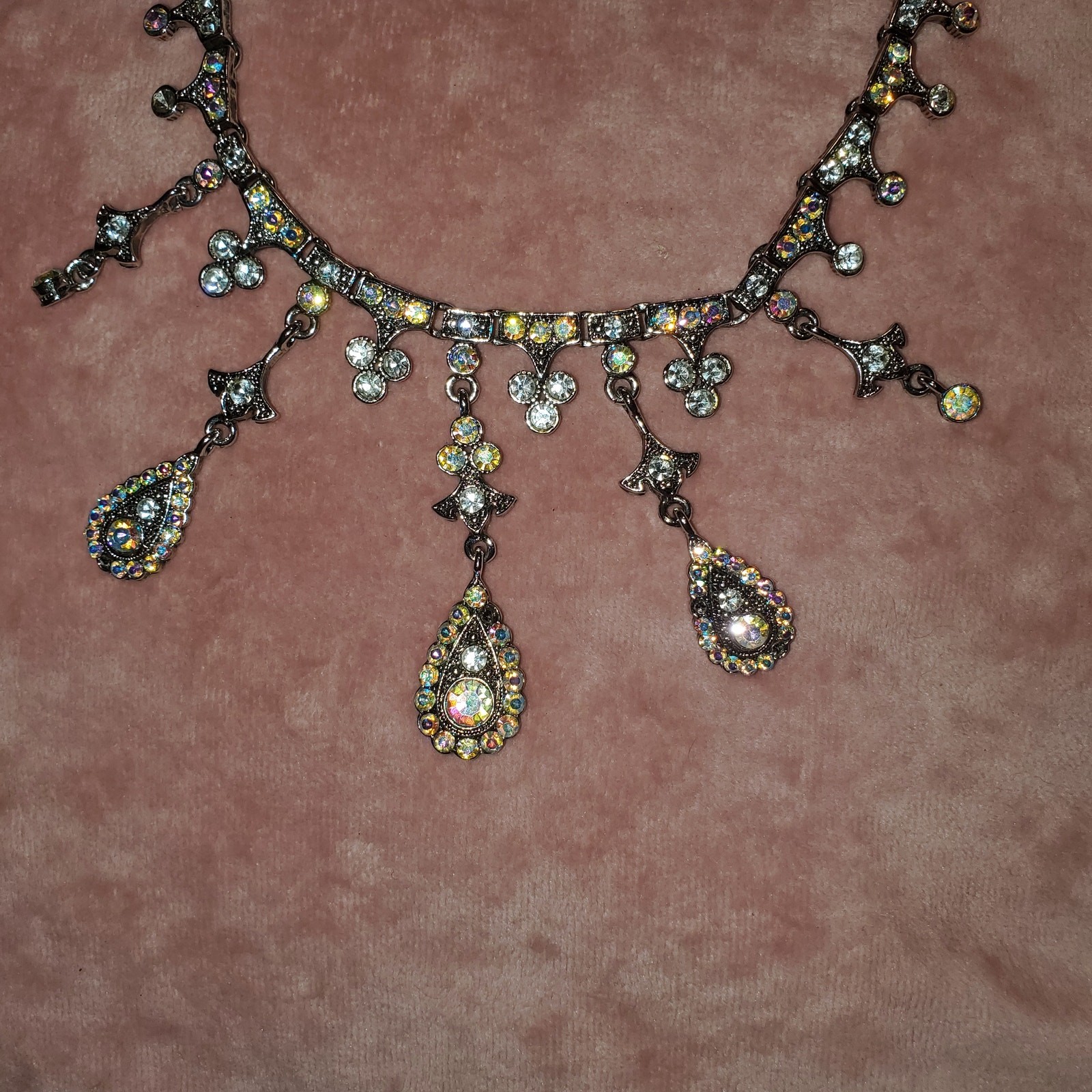 VTG Kirk\'s Folly AB Crystal Choker Necklace Teardrop Charms Fantasy Whimsical VTG Kirk\'s Folly AB Crystal Choker Necklace Teardrop Charms Fantasy Whimsical