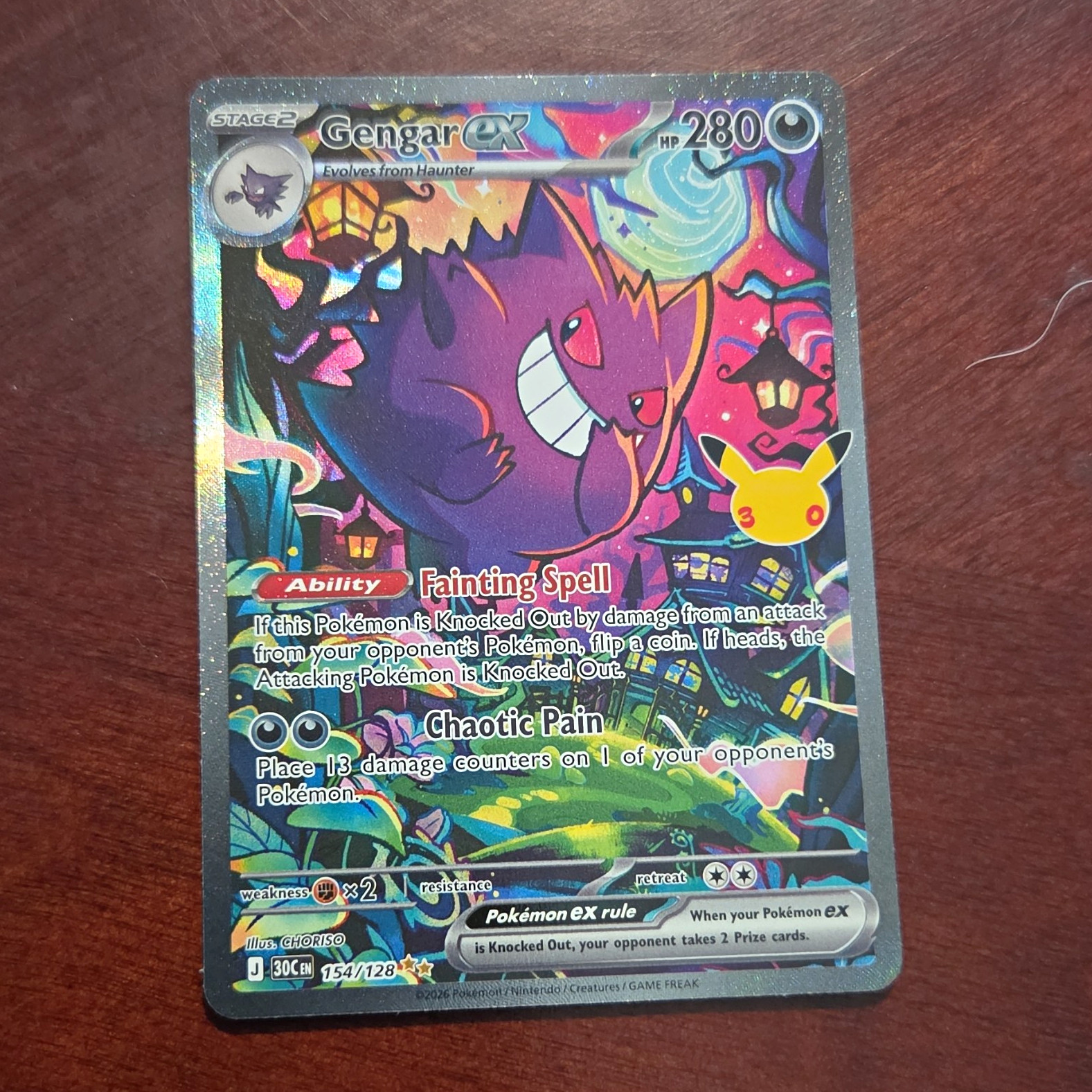 Pokemon 30th Gengar ex 154/128 Ultra Rare Full Art Holo Stage 2 280 HP