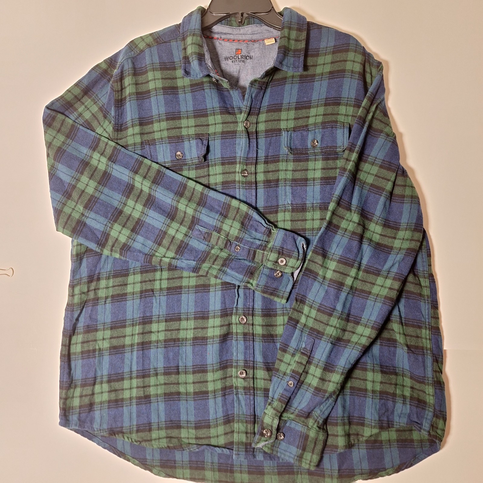 Woolrich Brawny Flannel Shirt Men\'s XXL Green Black Plaid Heavyweight