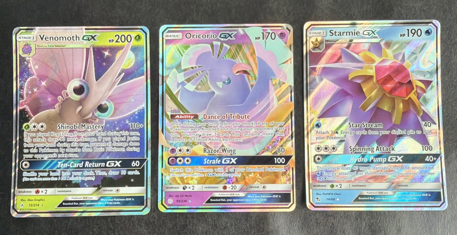 Pokémon Card Lot - Oricorio GX, Starmie GX, Venomoth GX - 2019 Pokémon Card Lot - Oricorio GX, Starmie GX, Venomoth GX - 2019