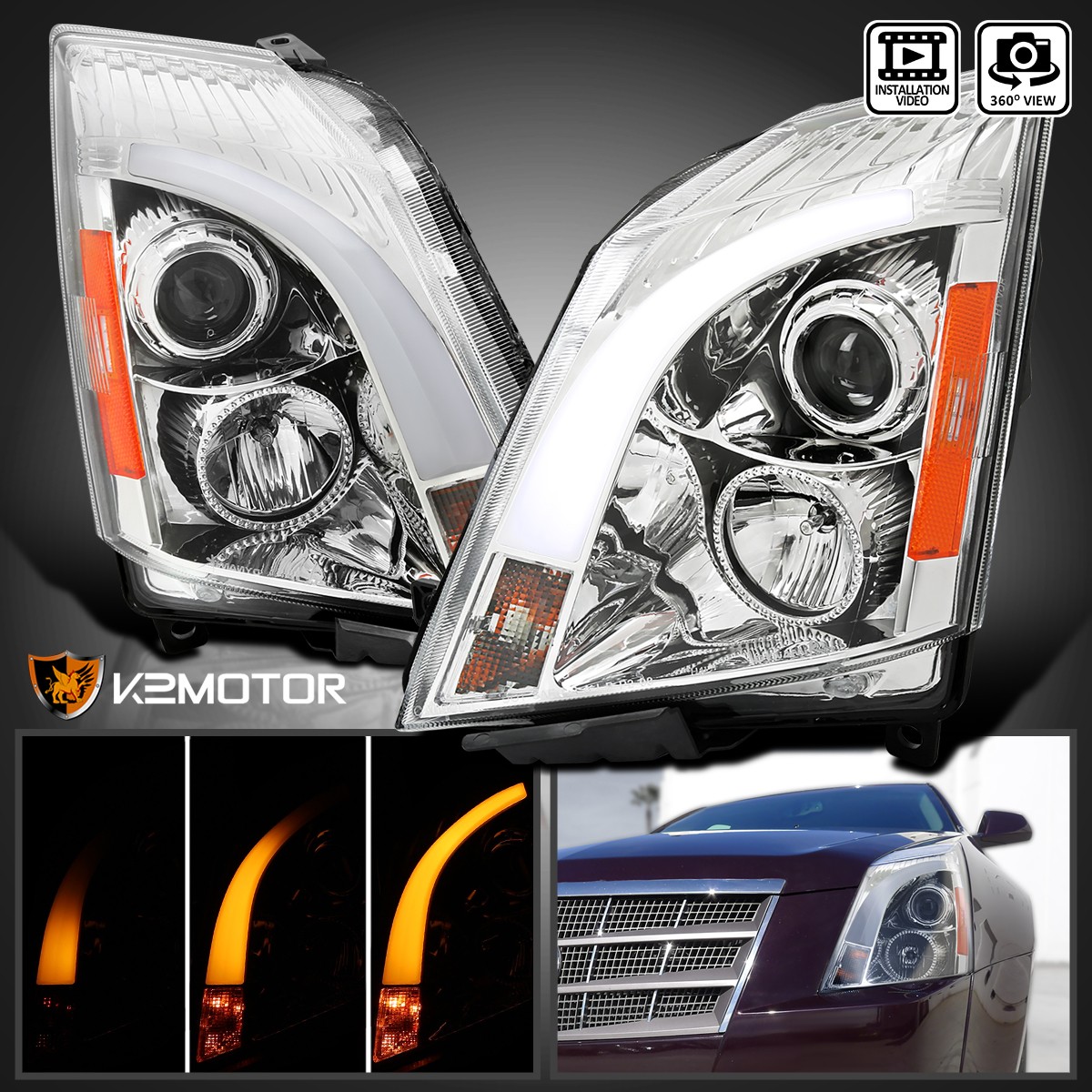 Fits 2008-2014 Cadillac CTS LED Switchback Signal Projector Headlights Lamps Fits 2008-2014 Cadillac CTS LED Switchback Signal Projector Headlights Lamps
