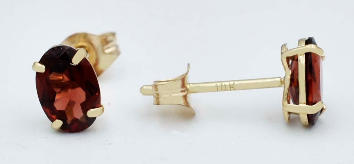 GENUINE 1.26 Cts GARNET STUD EARRINGS 14K YELLOW GOLD - Free Appraisal Service