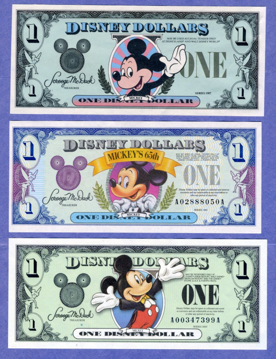 3 UNCIRCULATED Disney Dollars ((( Mickey ))) series 1987 1993 2003 3 UNCIRCULATED Disney Dollars ((( Mickey ))) series 1987 1993 2003