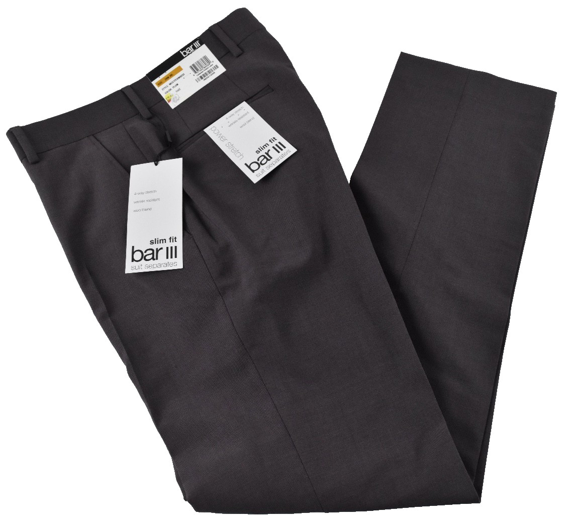 Bar lll Men\'s Wool Dress Pants New 29 31 32 40 Purple Flat Front Slim Fit