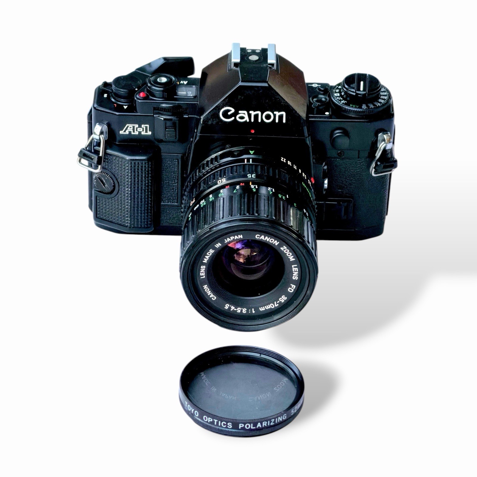 TESTED Canon A-1 35mm SLR Film Camera Black With Canon FD 35-70mm /3.5-4.5