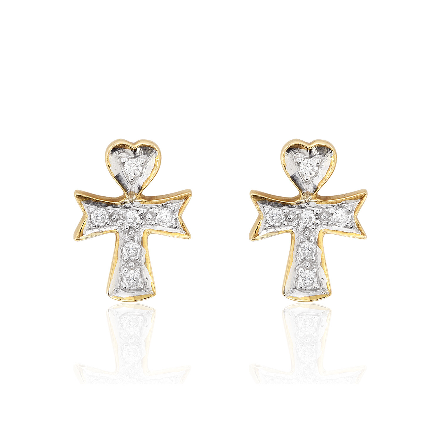 0.14ct Natural Diamond Earrings 18K Yellow Gold Ear Studs Love Crucifix Jewelry 