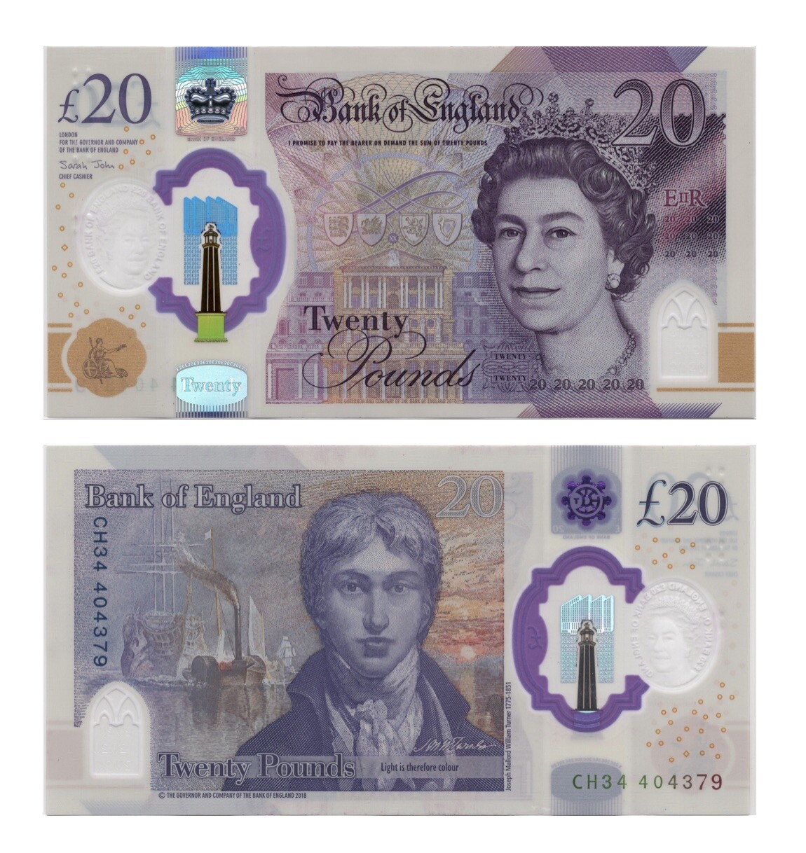 UK Great Britain British 20 pounds  2018 QEII Polymer Cir