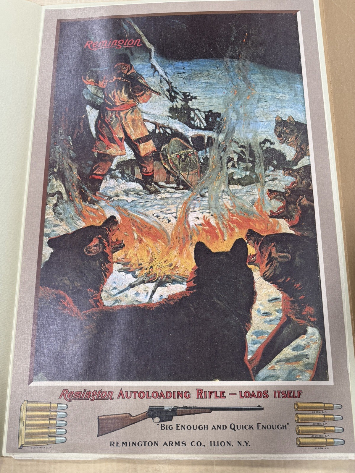 VINTAGE COMPLETE SET OF 4 AUTHENTIC REPRODUCTION POSTERS ADV. REMINGTON ARMS CO.