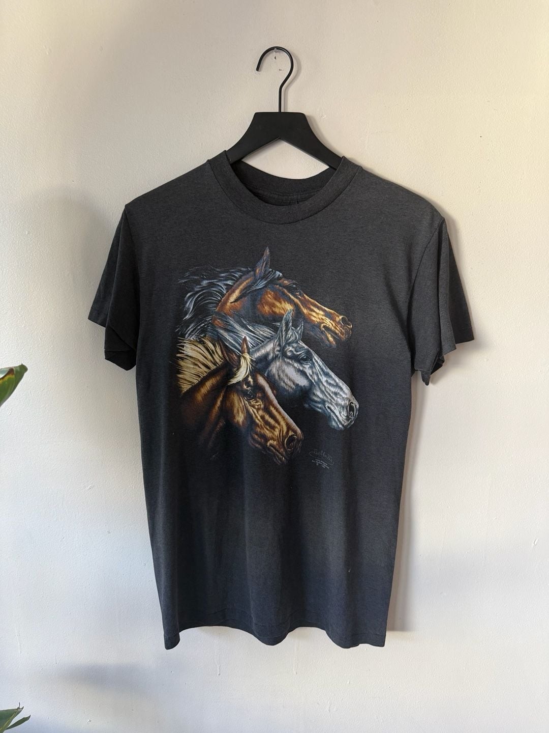 Vintage 80s 90s Horse 3d Emblem Graphic T-Shirt Charcoal Black
